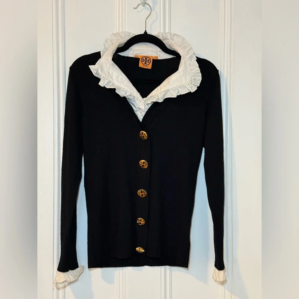 Tory Burch Cardigan Sweater with Ruffle Collar Size M - Picture 1 of 9